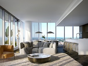 Living Room with large windows of unit of 1 Square Philips