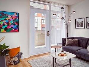 Bright living room with patio doors