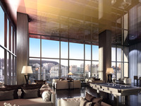 View of a penthouse with large windows
