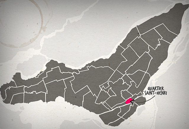 carte de Montréal mettant de l'avant le quartier de Saint-Henri